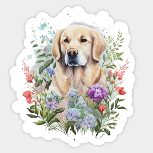 Golden Retriever Floral Sticker